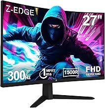 Z-Edge 27 Inch 300Hz(DP) 240Hz(HDMI) Curved Gaming Monitor 1ms MPRT Full HD LED Monitor, 300cd/m² Brightness, 16:9 VA Panel, FreeSync, HDR10, HDMI 2.0 & DisplayPort 1.4, VESA Mountable