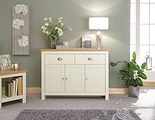 GFW Lancaster Sideboard Cabinet Unit With 2 Sideboards & Drawers & 3 Storage Cupboards, Contemporary Wooden Living Room, Dining Room & Kitchen, Sideboards, Cream Sideboards H-82cm x W-111.7cm x D-35cm