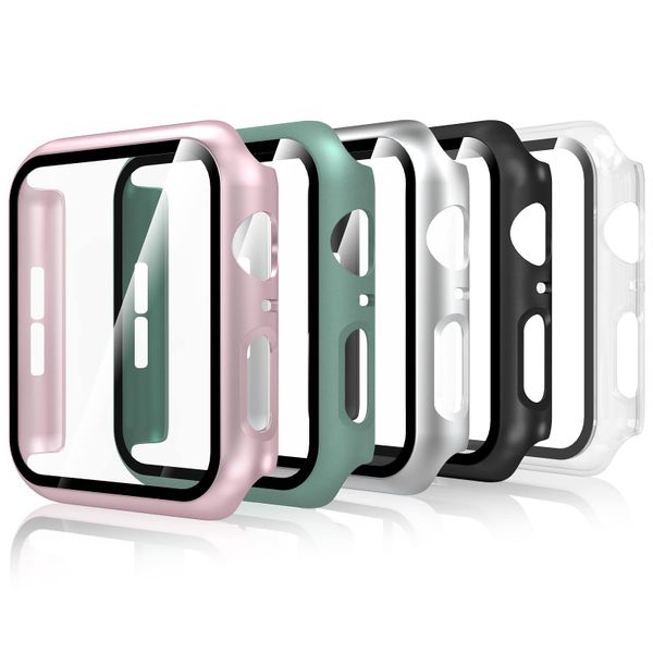 Bigqin [5 Pieces Screen Protector Compatible with Apple Watch Series 6/5/4/SE 3/SE 2/SE 40mm, with Tempered Glass, Full Cover, Anti-Scratch, Protective Case Compatible with iWatch