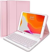 Keyboard Case for iPad 10.2 9th Generation 2021 / 8th Gen 2020 / 7th Gen 2019 / Air 3rd 2019 / iPad Pro 10.5 2017 - Slim Protective Case with Apple Pencil Holder Wireless Detachable Keyboard (Pink)