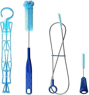 Hydration Bladder Cleaning brush Set,Water Bla dder Cleaning Kit 4 in 1 Flexible Long Bru sh for Hose, Small Brush for Bite Valve, Big Bru sh for Bladder& Collapsible Hanger for Drying