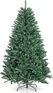 COSTWAY 6FT/7.5 FT Christmas Tree, Hinged Full Tree with Lush Branch Tips and Folding Metal Stand, Artificial Xmas Trees for Indoor Outdoor Decor(Green,6 FT)