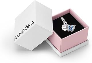 Pandora Moments Women's Sterling Silver Blue Butterfly & Quote Double Dangle Charm, With Gift Box