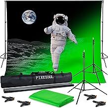 Green Screen (3 x 3 m) with Stand (2,6 x 3 m) - Photo Background - Photo Studio - Green Screen - Green screen Background Photography with stand and 4 Clips