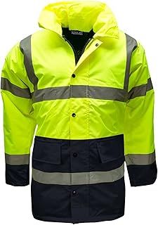 New Hi Vis Parka Jackets High Visibility Safety Security Work Wear Waterproof Storm Padded Jackets Hi Viz Fluorescent Reflective Protective Hooded Long Coats