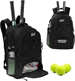 WOLT Tennis Backpack for Men Women - Large Tennis Racket Bag with Ventilated Shoe Compartment Holds 2 Tennis Rackets, Pickleball Balls