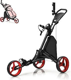 SPOTRAVEL 3 Wheel Golf Push Pull Cart, Folding Golf Trolley with in Foil Coated Storage Bag, Elastic Strap, Adjustable Umbrella & Cup Holder, Portable Golf Bag Holders