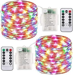 2 Pack Battery Operated Outdoor String Fairy Lights Waterproof 8 Modes 100 LED 33ft Fairy Lights with Remote Outdoor Light Christmas Decor Bedroom Party Wedding Lights Garden (Multicolor, 2)