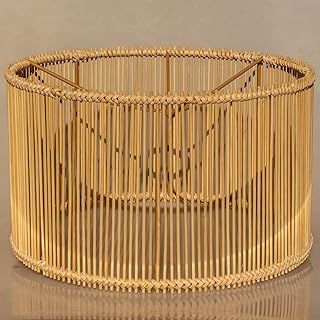 lampshadeBamboo Pendant Light Shade Woven Boho lampshade Ceiling Light Covers,Rattan lampshades Hanging Lights Indoor Floor Lamps Cover Drum/Cylinder lamp Shade Replacement Traditional Shades