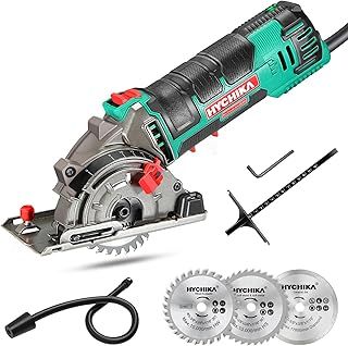 HYCHIKA Mini Circular Saw, with 3pcs Blades (85mm), Scale Ruler, 500W Pure Copper Motor, 4500RPM Ideal for Wood, Soft Metal, Tile and Plastic Cuts