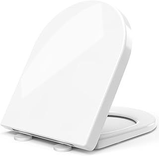 Toilet Seat Soft Close White D Shape, Soft Close Toilet Seat - Bottom Fixing/Top Fixing, Quick Realease Toilet Seat for Easy Cleaning, Sturdy Anti-Bacterial PP Materials
