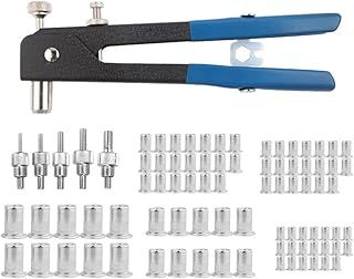 86 Pcs Rivet Nut Tool Kit, Rivet Gun, Heavy Duty Hand Riveter Set with M3/M4/M5/M6/M8 Threaded Rivet Nut and Mandrel, For Furniture, Car, DIY
