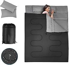 COSTWAY Double Sleeping Bag, Extra Large - 220 x 150 cm - Converts into 2 Singles, Waterproof Sleeping Bag with Free Pillows and Carrying Bag for Camping, Hiking