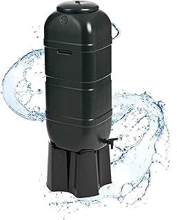 Black Outdoor Slim Line 100 Litre Space Saver Rain Collector Water Butt Kit Complete With Stand, Lid & Diverter