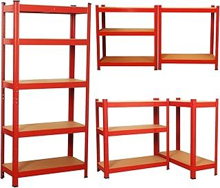 5 Tier Garage Shelves Metal Storage Shelves, Heavy Duty Shed Storage Racking for Warehouse Workshop Office(Red,70x30x150cm) 1pcs