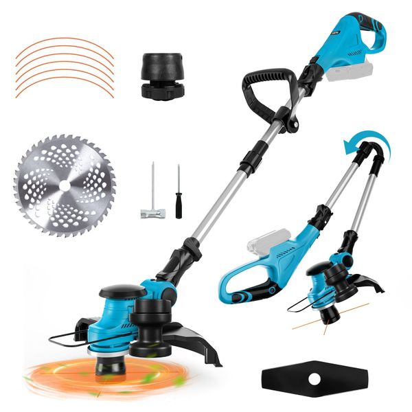String Trimmer Compatible with Makita 18V Battery,3 in 1 Folding with Brushless Motor 30cm Cutting width & Battery Status Indicator Electric Trimmer