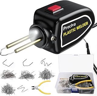Portable Plastic Welding Kits，4 Shapes/200pcs Hot Staples,Preciva 100W Mini Plastic Repair Kit Brass Heating Core with Double Led Light, for Welding Broken Plastics, Car Bumper, etc