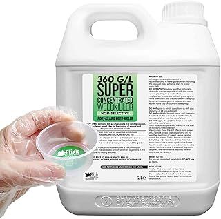 Elixir Gardens 360 g/l Glyphosate Commercial Industrial Strength Weed Killer | Treats up to 3332 sq.m | Concentrated Herbicide/Weedkiller | 2 x 1 Litre Bottle + Measuring Cup & Gloves
