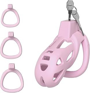 Male Chastity Device Cock Cage, Lightweight Chastity Cage Body-Safe Resin+ABS Penis Cage for Men with 3 Different Sizes Ring & Invisible Lock Adult Abstinence Penis Bondage Adult Sex Toy Pink (Pink)
