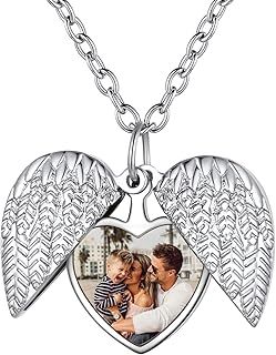 Custom4U Personalised Locket Necklace Customised Photo Heart Pendant Necklaces Gift Picture and Text Engraving Jewelry for Women Mother