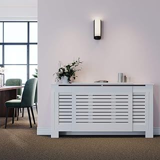 ELEGANT Radiator Cover Horizontal Slat Radiator Shelve White Painted Modern MDF Cabinet for Living Room Bedroom, Adjustable