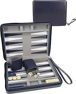 Magnetic Travel Backgammon Set with Carrying Strap - Blue - 9 in.