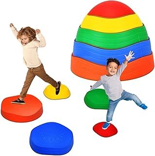 5 Pcs Stepping Stones for Kids, Non-Slip Multicoloured Stackable Obstacle Course Balance Stones Encourage Toddler Exercise, Coordination & Motor Skills for Indoor & Outdoor Kids Garden Toys