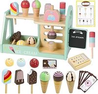 Wooden Ice Cream Toy for Kids, Pretend Food Set Shop, Kitchen Accessories with Menu and Cash, Role Play Toys Gifts for 3-8 Years Old Girls and Boys