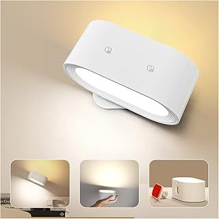 Coollamp Rechargeable Wall Light, Battery Operated Wall Lamp with Touch Control 3 Color Modes, 4 Dimmings, 360 ° Rotation, 1H Timer, Removable Charging, Rechargeable Wall Sconce for Reading Bedroom