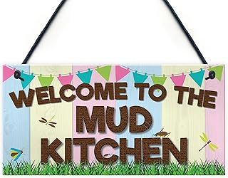 RED OCEAN Welcome Mud Kitchen Home School Garden Outdoor Hanging Plaque Plot Gift Sign