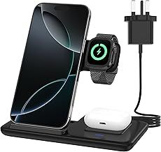 Wireless Charger Station 3 in 1 ，18W Fast Charging with Qi-Certified Multiple Devices for iPhone 16/15 /14/13/12/11 pro max - Watch 10-2SE and Ultra Series - Airpods Pro (black)