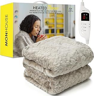 Heated Throw - Electric Blanket - Digital Controller - Timer up to 9 hours, 9 Heat Settings, Auto Shutoff - Machine Washable - Single 130X160cm - FUR