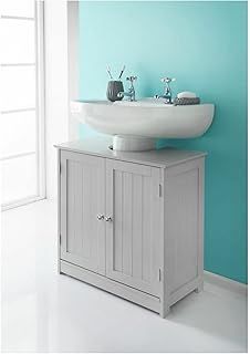 Saxony® Under sink storage bathroom cabinets free standing Grey wooden furniture sets cupboard unit with 2 doors floor cabinet MDF wood Crisp finish Large Space For Pedestal