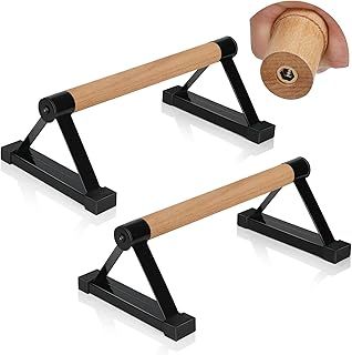 Airogym Pushup Bars, Wood Pushup Stands Wooden Parallettes, Heavy-Duty Sturdy Metal Non-Slip Base Exercise Home Workout Equipment, Push-Up Handles Stand Grip for Strength Training, Planks Calisthenics