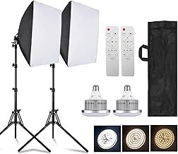 Andoer Softbox Lighting Kit 3000K-7500K 85W Bi-color LED Bulb with Remote, Photography Lighting Kit with 40x40cm Softbox, 1.7m Light Stand, Carry Bag, Softbox Kit for Studio Live Streaming Photography