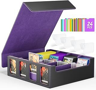 Hot Bee Yugioh Deck Box, Quartuple Trading Card Storage Box Holds 2400+ Cards for Yugioh, TCG, Magic the Gathering, Commander Cards, Playing Card Case PU Leather Magnetic Closure, Purple