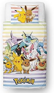 Pokemon Officially Licensed Single Kids Duvet Cover Set | Pikachu Group Design Reversible 2 Sided Bedding with Matching Pillowcase | Character World Brands Single Bed Set | Polycotton