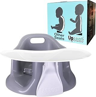 Upseat Baby Floor Seat Booster Chair for Sitting Up with Removable Tray for Meals and Playtime, Developed with Physiotherapists for Safe and Healthy Hip Development and Posture (Grey)