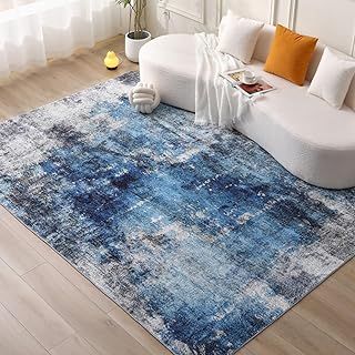 COOUS Washable Rugs for Living Room - Ultra Soft Area Rugs, Short Pile Non-Slip Non-Shedding Abstract Carpet, Stain Resistant Faux Wool Rugs for Bedroom Dining Room (Blue 120x170CM)