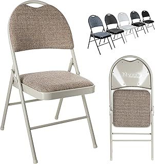 Nyxi Folding Chairs Premium Quality with Padded Fabric or PVC Seats, Metal Frame, Foldable Chair Home Office Dinning, Heavy Duty, Multi-Purpose Indoor & Outdoor (Cream Fabric, 1 X Chair)