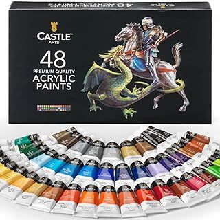 Castle Art Supplies 48 x 22ml Acrylic Paint Set | All-inclusive Set for Beginners, Adult Artists | Premium Quality Intense Colours | Smooth to Use on Range of Surfaces | In Impressive Presentation Box