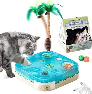 Migipaws 7-in-1 Interactive Automatic Cat Toy – Ultimate Indoor Cat Toy with Motion Sensor, LED Night Mode, Teaser Wand, Catnip Ball & Foam Balls for Bored Indoor Cats