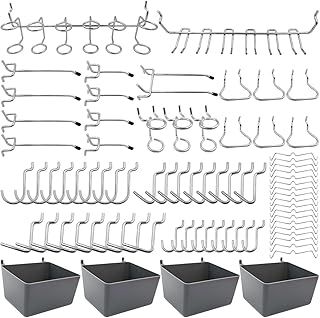 FRIMOONY Pegboard Hooks Assortment with Pegboard Bins, Peg Locks, for Organizing Various Tools, 80 Piece