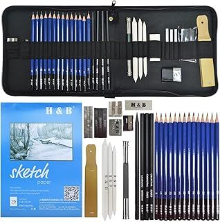 lunaoo Drawing Pencil Artist Drawing Material Kit, Art Supplies with Sketching Graphite Pencils & Charcoal Pencils for Kids, Adults Professional, 36 Pieces