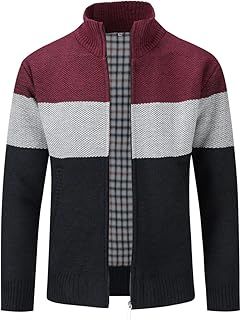 Mens Causal Cardigan Jumper Knit Thick Sweater Zip Stand Collar Long Sleeve Fleece Lined Winter Cardigans Tops for Men