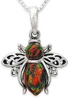 Solid Sterling Silver & BLACK OPAL Bumble BEE Pendant (Optional Necklace)
