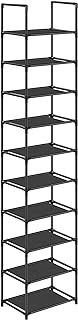 SONGMICS 10-Tier Shoe Rack, Shoe Stand, Space-Saving Shoe Storage, 33 x 33 x 173 cm, Metal Frame, Non-Woven Fabric Shelves, for Hallway, Bedroom, Black LSR110B02