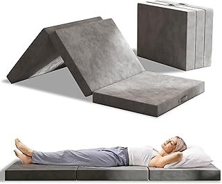 Folding Mattress Double, 10CM Trifold Foldable Mattresses Double Bed, Guest Mattress Memory Foam with Washable Cover, Floor Mattresses for Travel, Camping, Guest Bed, Studio, Dorm