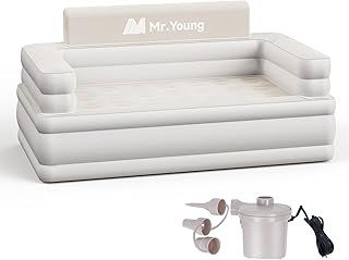 Mr.Young Inflatable Couch for Camping and Home and Outdoor | Blow Up Couch | Air Sofa | Velvety Surface | Included Air Pump | 2-in-1 Valve | Portable Folding Couch | 60"x33"x34" | Double