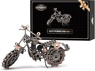 Vintage Handcrafted Iron Motorbike Model Fathers Day with Chainwheel as Collectible Art for Motorcycle Lovers, Bronze Tone Metal Birthday Gift for Grandpa Dad Husband Boyfriend